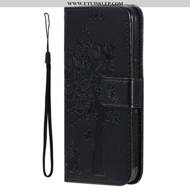 Etui Folio do Honor Magic 5 Lite z Łańcuch Drzewo I Pasiasty Kot